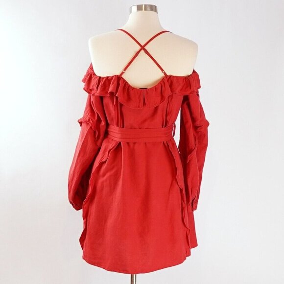 Marissa Webb Off Shoulder Linen Belted Ruffled Sun Dress - Size Large - EUC - Picture 3 of 7